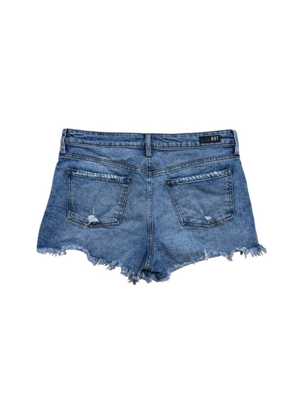 KUT Jane High Rise Denim Shorts Distressed Raw Hem Size 8 Blue - Picture 2 of 4